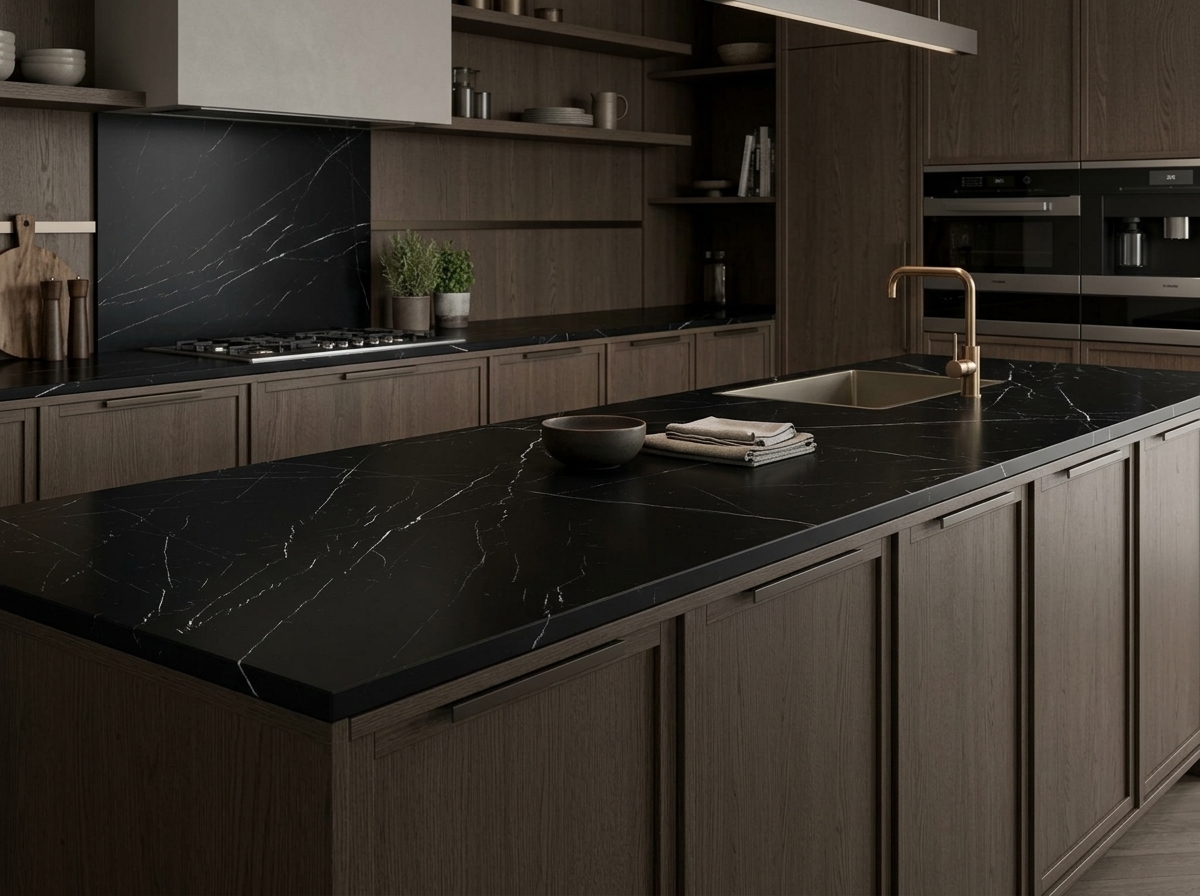 Cuisine contemporaine avec plan de travail Surface Stone