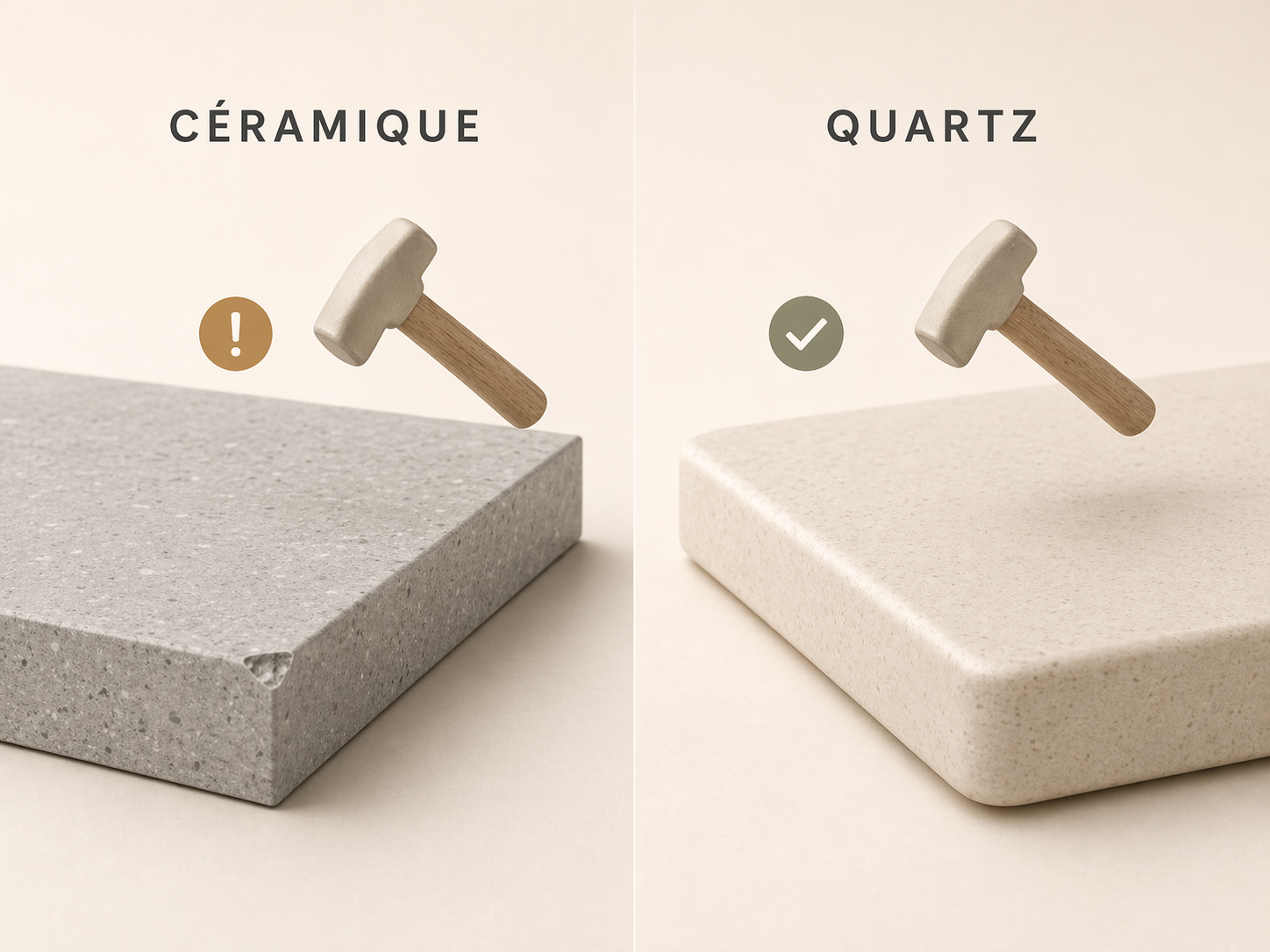 Comparatif céramique et quartz face aux chocs sur les arêtes