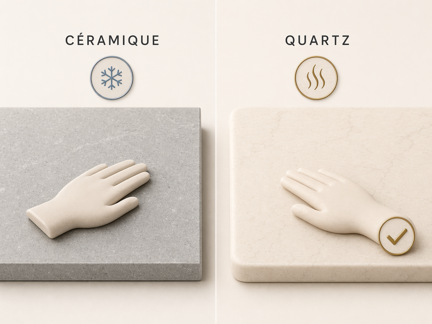 Comparatif céramique et quartz pour le toucher et le confort